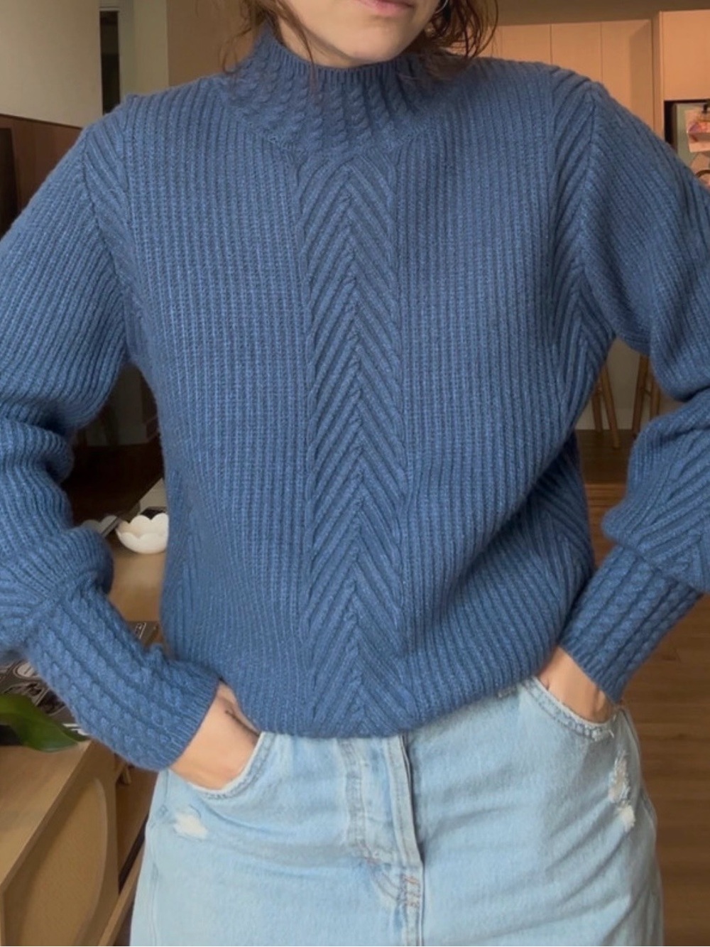 Philosophy Blue Ribbed Knit Mock Neck Sweater